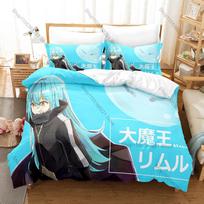 Tensei Shitara Slime Datta Ken Anime Print Bedding Set 3in1 1 Duvet Cover 2 Pillowcases Soft Fabric Bedroom Textile For Otaku EU Single 135*200cm/53x79in 3pcs blue