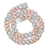 Silver Rose Gold Plated Two Tone Plating Hip Hop Punk Men Women Jewelry Micro Pave Cz Infinity Cuban Link Chain Necklace 18inches(45.72cm) white