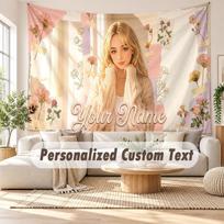 Custom Name Wall Hanging Tapestry,Sabrina Carpenter Decorative Backdrop Tapestry For Dorm Home 100cmx150cm beige