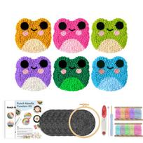 6Pcs Frog Punch Needle Coaster Kit DIY Coaster Making Set Felt Yarns Embroidery Kit for Adult Beginner Home Decoration blue