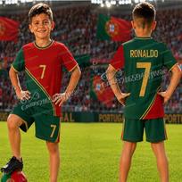 26/27 Specialus Ronaldo Nr.7 Futbolo Džersio Marškinėlių Šortų Rinkinys Moterys Vyrai PORTUGALIJA Gerbėjų Marškinėlių Šortų Rinkinys Vaikams Sportinis Kostiumas 2 Dalių Rinkiniai 130 red