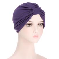 Moterų musulmonų tamprus turbanas Hat Chemo Cap plaukų slinkimas galvos Scarf Wrap M violetinė
