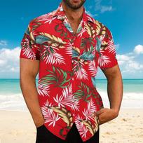Fashion Essential! Short-Sleeve Shirt with Sun & Chain Print, Casual Style L blue