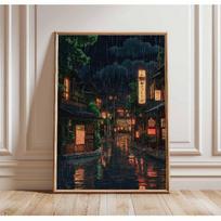 Neon Tokyo Street Poster Print Cyberpunk Night City Wall Art Japanese Urban Lights Decor Futuristic Anime Style Home Decor HW20224-03 20x30cm