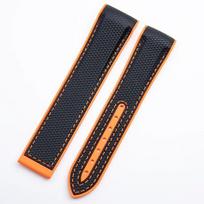 Minkšta guminė laikrodžio apyrankė skirta Omega dirželiui Seamaster 300 Planet Ocean 600 lenkto galo laikrodžio apyrankė juodai oranžinė 20 mm 22 mm mėnulio laikrodžio diržas Black orange edge  20mm with logo&Without Buckle black
