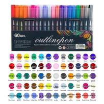 Dreamy 60-Color Double-Line Metallic & Glitter Contour Marker Set black
