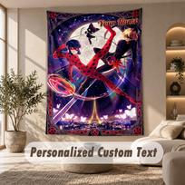 Miraculous Ladybug Tapestry, Personalized Custom Text, Wall Hanging Tapestry For Living Room Home Wall Decor 130cmx150cm beige