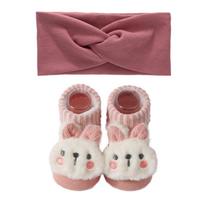 0-6M Lovely Cartoon Baby Socks Hair Band Set Infant Cotton Breathable Short Socks Newborn Headband Gift Po Props 0-6M