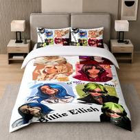 3 dalių patalynės komplektas, Billie Eilish 1 antklodės užvalkalas ir 2 pagalvių užvalkalai, Spausdinta patalynės dekoracija svečių kambariui 135cmx200cm white