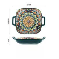 Bohemiško glazūruoto keramikos stalo indų rinkiniai: ryžių dubenys, sriubos lėkštės 9Double-ear square plate gray