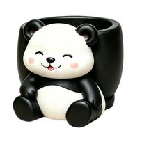 Black-and-White Panda Resin Plant Pot with Top Planting Cavity for Succulents and Small Flowers, Character Planter for Indoor Display Spaces 1 black