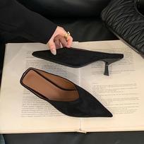 Fashion Female Footwear Thin Heels Sandals Slides Shoes For Women Mules Fashion Pointed Toe Ladies Medium Heels Sandals Slippers Shoes 38