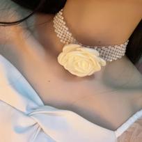 Elegant Multi-Rhinestone Flower Choker Necklace brown