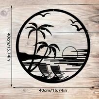 Metal Wall Art Beach Sunset Palm Tree Chair Silhouette Patio Balcony Decor white