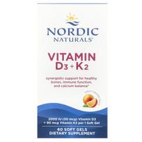 Nordic Naturals, vitaminas D3 + K2, puikus apelsinas, 60 minkštų gelių