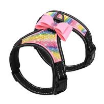 Reflective Dog Harness Nylon Pitbull Pug Small Medium Dogs Harnesses Vest Bling Rhinestone Bowknot Dog Accessories Pet Supplies S