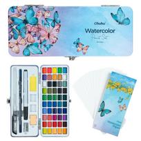 Ohuhu Solid Watercolor Vibrant Art Supplies for Christmas Compact Storage Case Included Paints, Transparent, 50-Color Set, Colors, Coloring,