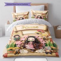 Nezuko Kamado Custom Bedding Set Duvet Cover Pillowcase Soft Bedroom Home Decor Anime Design -QJY EU Single 135*200cm/53x79in 3pcs beige