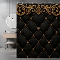 Prabangi juoda ir auksinė dušo užuolaida Karališkas siuvinėjimo raštas Aksominė išvaizda Elegantiškas vonios kambario dekoras Vandeniui atspari Pakylėkite savo erdvę W160H160(CM)-1 Pcs