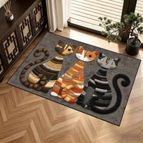 Boho Patchwork Stitch Cat Graphic Large Rug Non Slip Stain Resistant Floor Mat Living Room Office Tea Room Decor 60x90cm 24x36inch black