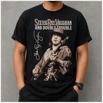 Stevie Ray Vaughan and Double Trouble Black T Shirt Vintage Blues Rock Tee 120 brown