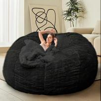 Pupų krepšio kėdė suaugusiems Vaikams Be užpildo Patogi Purri Apvali Pupų krepšio Sofa Tinginio Sofos užvalkalas Skaitymo kėdei Grindų kėdei, 5 pėdų, 6 pėdų, 7 pėdų 6FT juoda