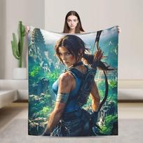 Tomb-Raider Lara Croft Antklodės Išgyvenimo Vaizdo Žaidimas Flanelinės Mesti Antklodės Lovos Sofos Kilimo Gabalas Minkštas Šiltas Patalynės Užtiesalas Kvėpuojantis 75x90cm gray