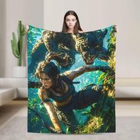 Tomb-Raider Lara Croft Antklodės Išgyvenimo Vaizdo Žaidimas Flanelinės Mesti Antklodės Lovos Sofos Kilimo Gabalas Minkštas Šiltas Patalynės Užtiesalas Kvėpuojantis 75x90cm blue