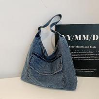Large Capacity Denim Bag Women's Retro Shoulder Crossbody Bag Commuter Tote Bag mėlyna