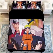 Naruto Anime Bedding Set Duvet Cover And Pillowcases Vibrant Retro Style For Bedrooms Jiraya,Single（3pcs）135x200cm black