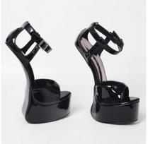 Madingi 22CM Aukštakulniai platforminiai batai be kulno, Atviras priekis, Seksualūs vasariniai moteriški batai, Vyriškos Cosplay sandalijos, Kulkšties sagtelė, Juoda, Individualizuotos spalvos 44 black