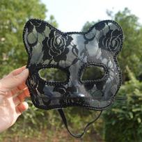 Nėrinė Katės Kaukė Helovino Cosplay Moterų vakarėlio Aksesuaras Kostiumas juoda