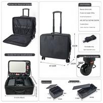 Large Capacity Waterproof Trolley Makeup Case with Mirror, Multi-Functional Storage for Makeup, Nail Art, and Tattoo Tools
