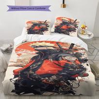 Naruto Cloud Power Pattern Bedding Quilt Set Quilt Cover Pillowcase Home Birthday Gift(1 * duvet cover + 2 * pillowcase, without core) 155x200cm red