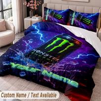 Monster Energy Printed Bedding Set Custom Name Text 1 Duvet Cover 2 Pillowcases For Bedroom 180cmx210cm