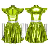 Adult Women Silver Astronaut Costume Alien Tutu Dress Suit Space Cadet Leotards Dress for Halloween Cosplay Theme Party Dress-up S yellow