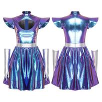 Adult Women Silver Astronaut Costume Alien Tutu Dress Suit Space Cadet Leotards Dress for Halloween Cosplay Theme Party Dress-up S gray