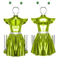 Adult Women Silver Astronaut Costume Alien Tutu Dress Suit Space Cadet Leotards Dress for Halloween Cosplay Theme Party Dress-up M yellow