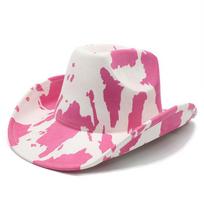 Western Cowboy Hat With Large Brim And Cow Print Suede For Outdoor Festivals rožinė