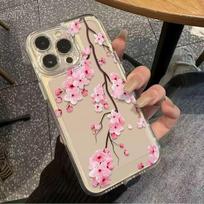 Pink Cherry Blossom Transparent Soft Anti Drop Phone Case For Apple Iphone iPhone 12 ProMax rožinė