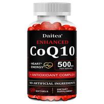 Daitea CoQ10 500mg Supplements with Citrus Bergamot 150mg, Grape Seed, Turmeric, Resveratrol, Garlic, Flaxseed, 120 Softgels 120 Capsules