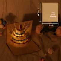 Paper Birthday Party Gift Message Card 3D Pop Up Birthday Card  for Boyfriend Girlfriend Friends Gold