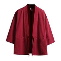 Japanese Kimono Cardigan Men Yukata Male Samurai Clothing Chinese Hanfu Streetwear Jacket M vyno raudonos spalvos