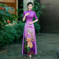 Vietnamietiškas Aodai podiumo cheongsam rudens naujas aukštos klasės atmosferiškas patobulinta mėlyna versija scenos podiumo pasirodymo suknelė 4XL purple