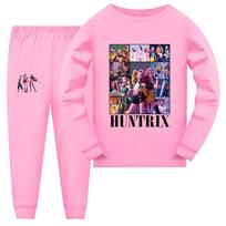 Kpop Demon Hunters Kid Pajama Set With Short Sleeve Top And Shorts For Lounge And Sleep 120 rožinė