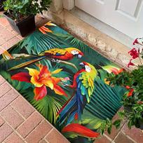 Tropical Macaw Parrot Jungle Doormat Colorful Bird Palm Leaf Floral Print Non Slip Mat for Balcony Beach House Home Decor 43X120CM
