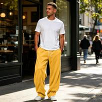 Men's Lined Loose Straight Leg Sweatpants for Training and Casual Wear XL geltona