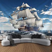 Navigation Landscape Tapestry Retro Pirate Ship Art Wall Hanging Fantasy Bohemian Aesthetics Decoration Room Art Wall Decoration 100X70CM gray