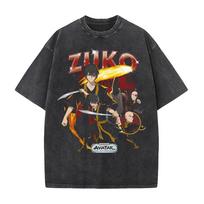 Zuko Avatar Anime Printed Retro T Shirt Vintage Washed Oversized Streetwear Men Clothing Harajuku High Quality Cotton T-shirt 3XL black