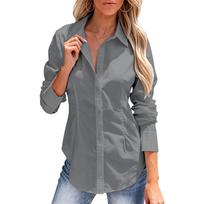 Women's Long Sleeve Collared Dress Shirt Wrinkle- Color Work Shirt M šviesiai pilka spalva